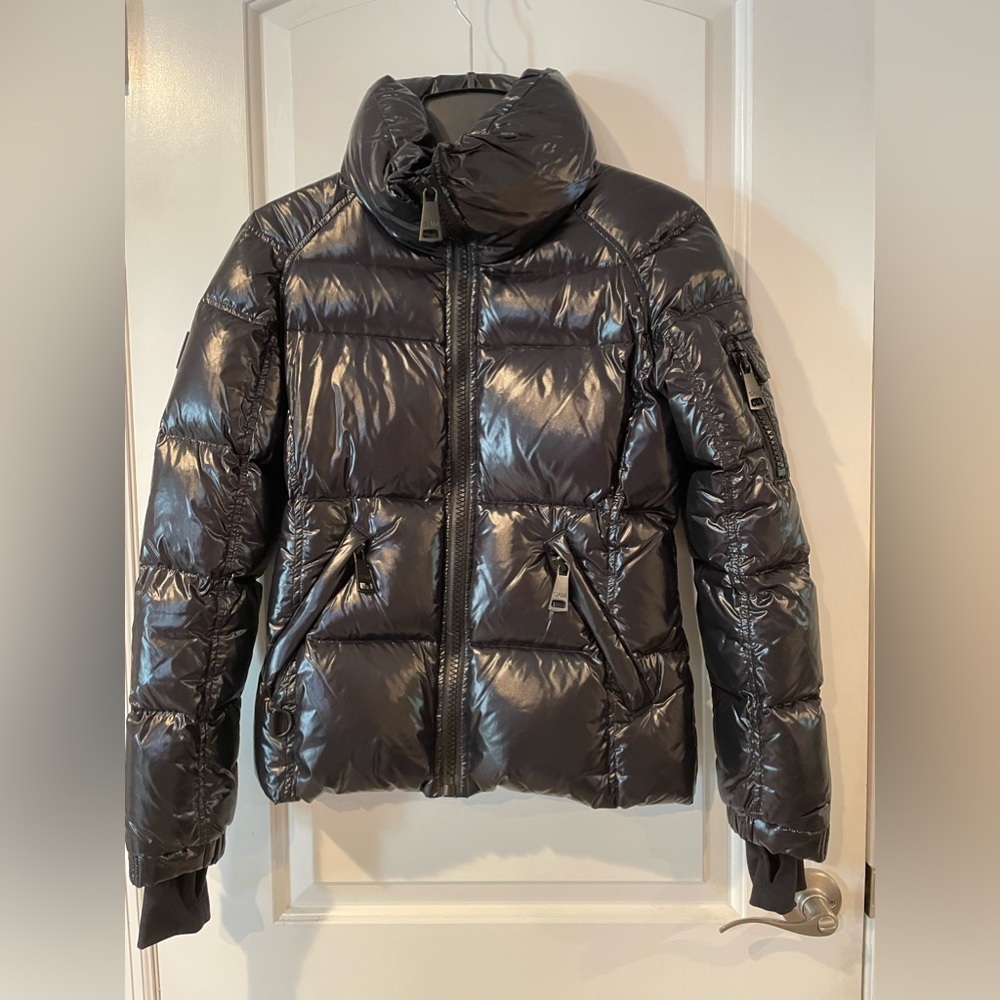 SAM. Shiny Black Puffer Jacket with High Collar size small - Picture 5 of 13